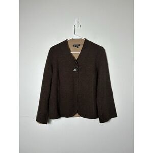 clothes by revue Wool Cardigan Sz M Brown Quiet Luxury Old Money Knit One Button